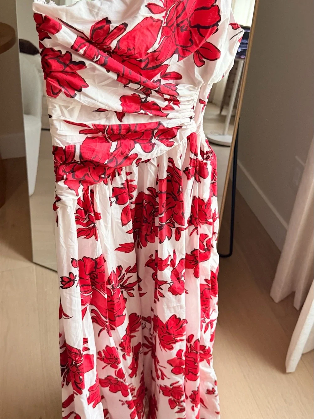 ABERCROMBIE White Maxi Dress with Red Floral Print